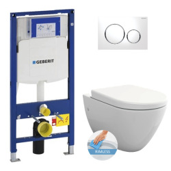 Geberit Toilet Set UP320 support frame + Livea Bello rimless toilet + Softclose seat + Chrome white plate (GebBello-C)