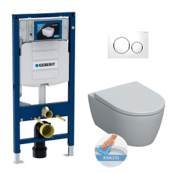 Geberit Toilet Set Duofix + Rimless wall-hung bowl + softclose seat + Sigma20 White chrome flush plate (GEBICON-C)