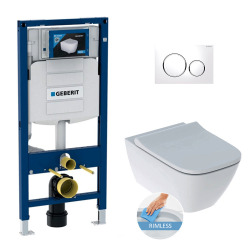 Geberit Toilet Set Duofix + Geberit Square Rimless wall-hung toilet + Sigma20 White chrome flush plate (GEBSMYLE-C)