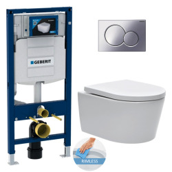 Geberit Toilet Set Geberit Duofix + SAT rimless toilet, invisible fixings + Softclose seat + Chrome plate (GebSATrimless-N)