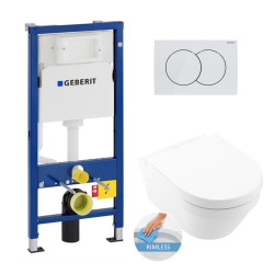 Geberit Toilet Pack UP100 Frame + Architectura Rimless Toilet + Soft-Close Seat + White Flush Plate (Archi3Geb1)