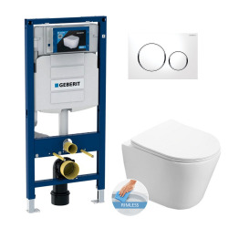 Geberit Toilet Set Geberit Duofix + SAT Infinitio wall-hung rimless toilet + Softclose seat + White/chrome plate (GEBINFINITIO-C)