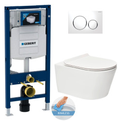 Geberit Toilet Set Duofix + SAT Brevis rimless toilet + ultra-slim Softclose seat + White/chrome plate (GEBBREVIS-C)