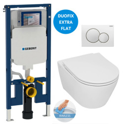 Geberit Toilet Set UP720 extra-flat support frame + Serel rimless toilet + Softclose seat + White plate (SLIM-SP26-B)