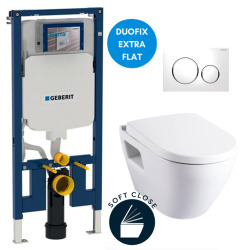 Geberit Toilet set  frame UP720 extra-flat + WC Serel SM10 + seat + white flush plate (SLIM-SM10-C)