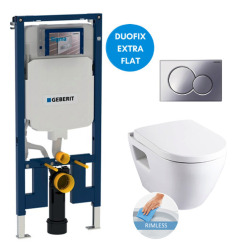 Geberit Toilet set UP720 frame + SAT rimless WC + Softclose seat + White plate (SLIM-SATrimless-H)