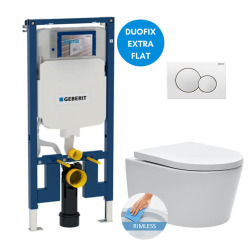Geberit Toilet set Frame UP720 extra-flat + SAT rimless WC with invisible fastenings + Seat + White plate (SLIM-SATrimless-B)