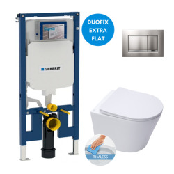 Geberit Toilet set UP720 Extra-flat frame + SAT Infinitio rimless toilet + Softclose seat + Matt chrome flush plate (SLIM-Infinitio-L)