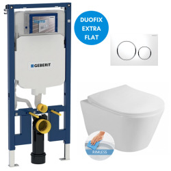 Geberit UP720 Support Frame set + Lucco Avva rimless bowl + Soft close seat + White flush plate (SLIM-Avva-C)