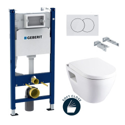 Geberit Toilet set Duofix Toilet Frame + Serel SM10 bowl with flange + Softclose seat + White plate (SM10Geb3)