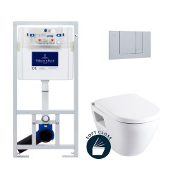 Villeroy & Boch Toilet set Viconnect Pro frame for wall-hung toilets + Serel SM10 bowl + Softclose seat + Matt chrome plate (ViConnectSM10-3)