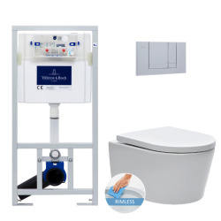 Villeroy & Boch Toilet set Support Frame + Swiss Aqua Technologies rimless WC with invisible fixings + Matt chrome plate (ViConnectSATrimless-3)