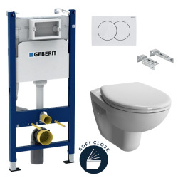 Geberit Toilet set Duofix Frame + Vitra Normus wall-hung toilet + Duroplast seat + White plate (NormusGeb3)