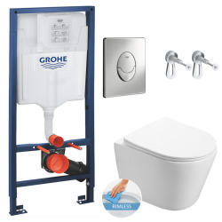 Grohe Toilet set frame + SAT Infinitiorimless WC invisible fixing + Chrome flush plate (RapidSL-Infinitio-2)