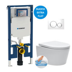 Geberit Toilet set Frame UP720 extra-flat + SAT Rimless WC with invisible fastenings + Seat + White plate (SLIM-SATrimless-C)