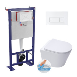 Swiss Aqua Technologies Self-supporting toilet set +SAT Infinitiorimless WC +Soft close seat + White flush plate(SMART-Infinitio-4)