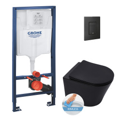 Grohe Toilet set Rapid SL frame + Infinitio rimless toilet, matt black + Softclose seat + Matt black flush plate (RSLBLINFIKF0)