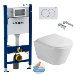 Geberit Toilet set Duofix frame + Lucco Avva rimless toilet + Softclose seat + White flush plate (AvvaGeb3)