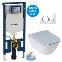 Geberit Toilet set Duofix extra-flat support frame + Geberit Smyle Rimless toilet + softclose  seat + White plate (SLIM-Smyle-C)