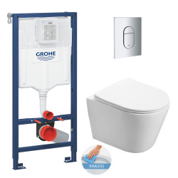 Grohe Toilet Set Rapid SL Support frame + Infinitio rimless toilet + softclose seat + Chrome plate (RapidSL-Infinitio-8)