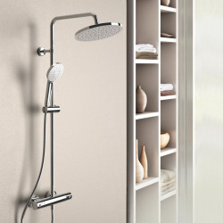 Ideal Standard OCTO Shower system with thermostatic mixer, Shower head XXL 250 mm, Hand shower 3 jets, Chrome (BC485AA)