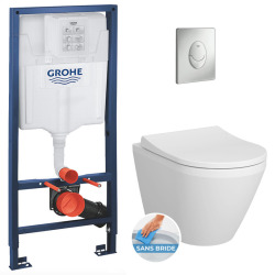 Grohe Toilet Set Rapid SL support frame + Vitra Integra toilet + Softclose seat + Matt chrome plate (RapidSL-IntegraRimless-7)