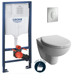 Grohe Toilet Pack Rapid SL Frame + Vitra Normus Toilet + Soft-Close Seat + Matt Chrome Flush Plate (Rapidsl-Normus-7)