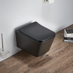 Toilet Pack Rapid SL Frame + Square Infinitio Matt Black Rimless Toilet + Matt Black Flush Plate (RSL-SquareBlackInfinitio-KF02)