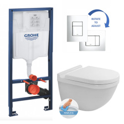 Grohe Toilet Set Support frame + Duravit Starck 3 Rimless bowl invisible fixings + Softclose seat + Chrome plate (RapidSLStarck3-1)