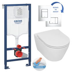 Grohe WC Set Rapid SL support frame + Serel SP26 rimless toilet + Softclose seat + Chrome plate (RAPIDSL-SP26-1)