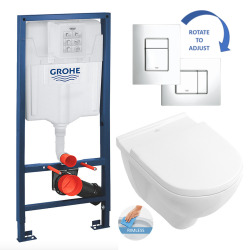 Grohe Toilet Set Support frame + O.novo Washdown rimless toilet + softclose seat + Chrome plate (RapidSL-O.Novorimless-1)