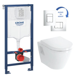 Grohe Toilet set Rapid SL Support Frame + Vitra Wall-Hung Toilet + Toilet Seat + Chrome Plate (RapidSL-IntegraClassic-1)