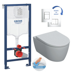 Grohe Toilet Set Rapid SL support frame + Geberit Rimfree wall hung toilet + Skate Cosmopolitan flush plate (RAPIDSL-ICON-1)