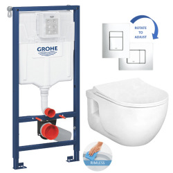 Grohe Toilet Set Support frame + Lucco Brilla rimless toilet + Softclose seat + Chrome plate (RapidSL-Brilla-1)