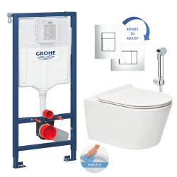 Grohe Toilet Set Rapid SL Support frame + Brevis rimless toilet + softclose seat + bidet spray + chrome plate (RSLBREVIS1SPR2)