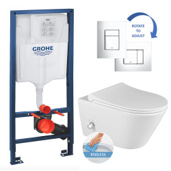 Grohe Toilet set Rapid SL Support frame + Lucco Avva Rimless toilet with bidet function + softclose seat + chrome plate