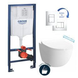 Grohe Toilet set Rapid SL frame + VitrA Sento compact bowl + chrome control plate (GROHE-SentoCOMPACT)