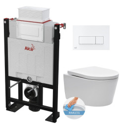 Alca Toilet Pack 85cm Low-Height Frame + SAT Rimless Toilet + Gloss Chrome Flush Plate (Alca85FSat-1-UK)