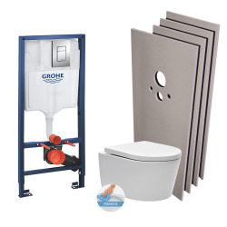 Grohe Toilet Set Rapid SL + SAT rimless toilet, invisible fixings + Skate chrome plate + Wall cladding set