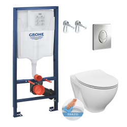 Grohe Toilet Set Rapid SL support frame + Dormo rimless toilet + Softclose seat + Chrome plate (RapidSL-Dormo-2)