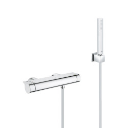 Shower set Grohtherm thermostatic mixer + Stick 1 jet hand shower, wall bracket, flexible hose, Chrome (34169001-CUBESTICK)