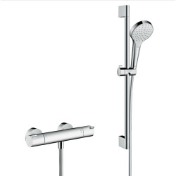 Hansgrohe Shower Set Croma Select S 110 1 Spray with Unica&apos;Croma 0.65m Rail + Thermostatic Shower Mixer, Chrome (13211000-Crometta3)