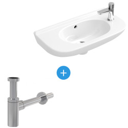 Villeroy & Boch Basin Set O.Novo Cloakroom Basin 50x25 cm, White + Alca Metal Trap, Chrome (53615001-SET)