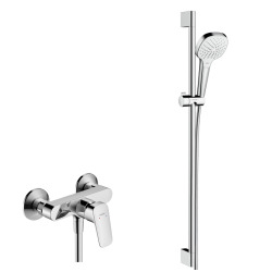 Hansgrohe Shower Set 3 jets Croma Select E 110 Vario with Unica&apos;Croma Rail 0.90m + Shower Single-Lever Mixer, Chrome (71600000-CromaSelect