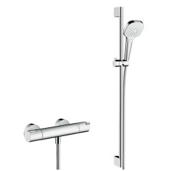 Hansgrohe Shower Set Croma Select E 3 jets 110 Vario with Unica&apos;Croma Rail 0.90m + Thermostatic Shower Mixer, Chrome (13211000-CromaSelect