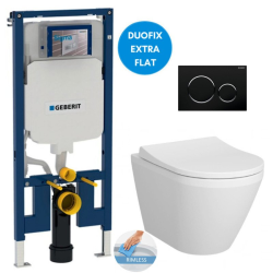 Geberit Toilet Pack UP720 Extra-Flat Frame + Vitra Integra Rimless Toilet , invisible fixings + Soft-Close seat + Black/Chrome plate