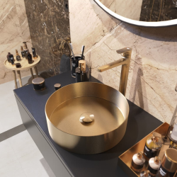 Swiss Aqua Technologies Aurum Stainless Steel Countertop Basin 38 x 38 x 11 cm without overflow + waste, Brushed Gold (SATAUR3838BG)