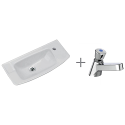 Ideal Standard Ulysse Vitreous china free standing cloakroom basin, White + Olyos Tempo timed basin mixer, Chrome (R033367)