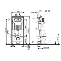 Swiss Aqua Technologies WC set frame + SAT Infinitio rimless toilet invisible fixings + Softclose seat + White/chrome plate (SMARTK-InfinitioMat-9)