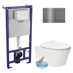 Swiss Aqua Technologies Toilet set frame + SAT rimless WC with invisible fixings + Softclose seat + Gun Metal plate (SMARTK-Brevis-GM-P)